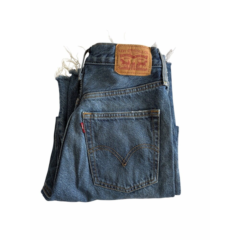 Levi's Ribcage Straight Ankle Distressed Jeans Size 27 High Waist Button Fly